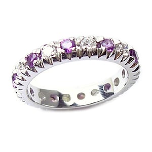 Eternity women&#39;s ring in white gold with amethyst stones and zircon, band for engagement
