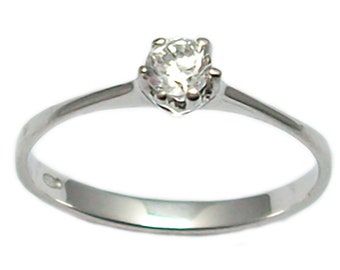 Diamond solitaire ring, 18K white gold, dainty diamond women&#39;s ring, engagement ring