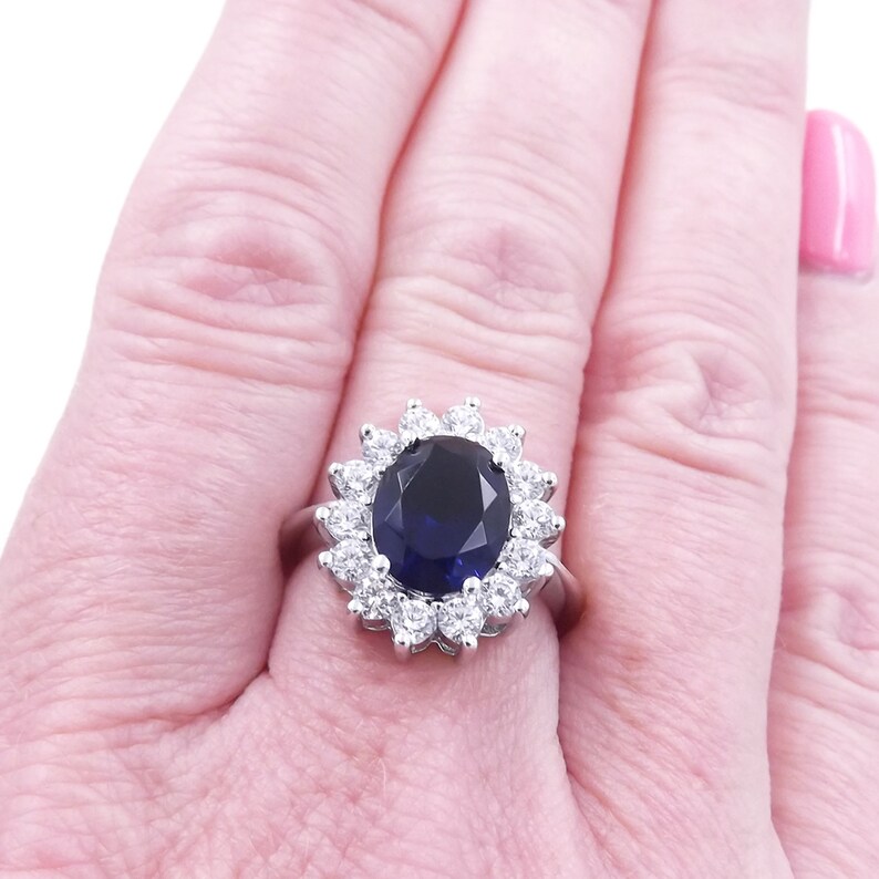 adjustable size Kate style engagement ring silver 925 blue sapphire