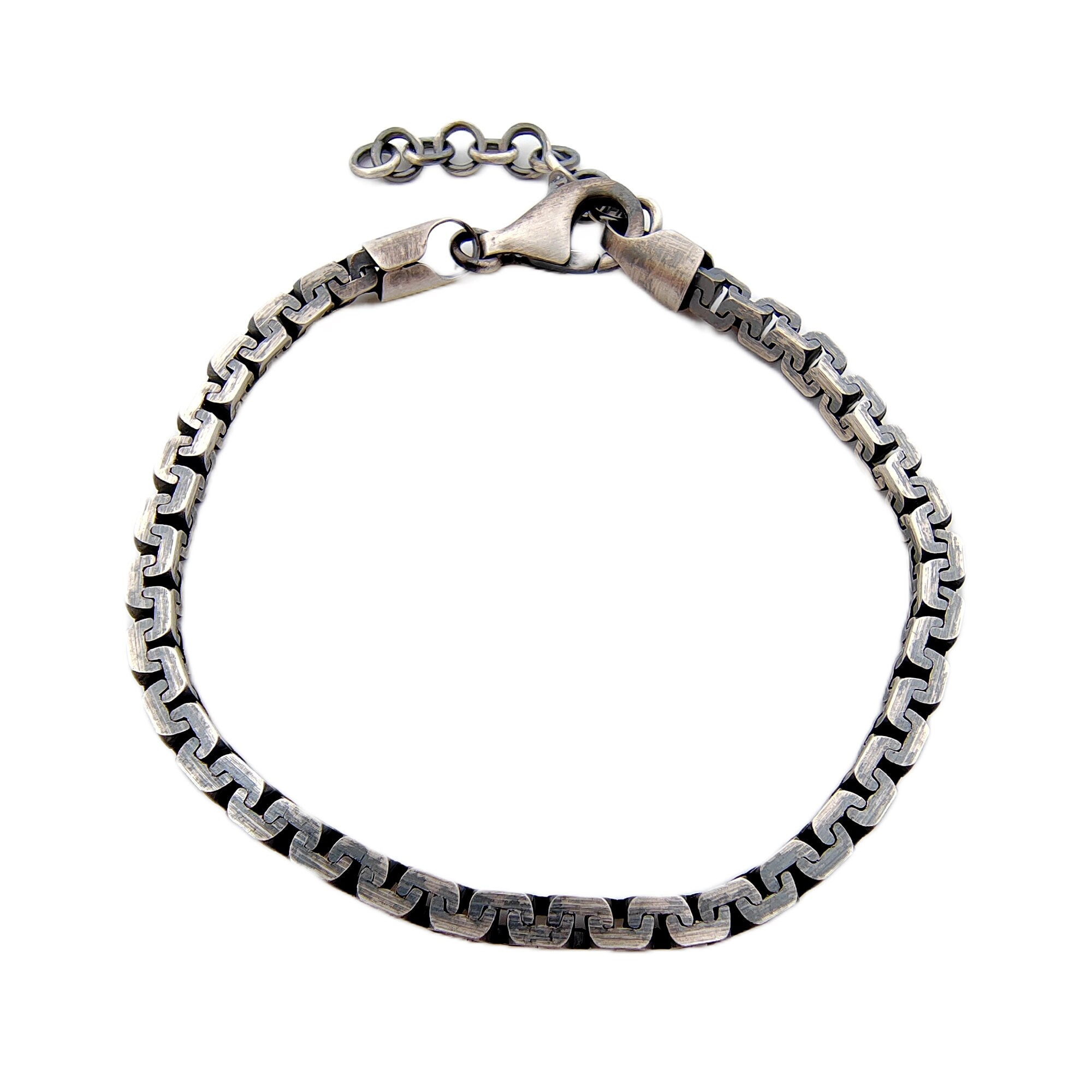 Men's 925 Burnished Silver Bracelet Chain Link Bracelet Size
