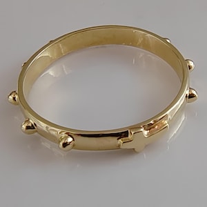 Rosary Ring in 9kt 375 Yellow Gold Band Unisex Jewelry for Men and Women Religious Prayer Ring with Cross