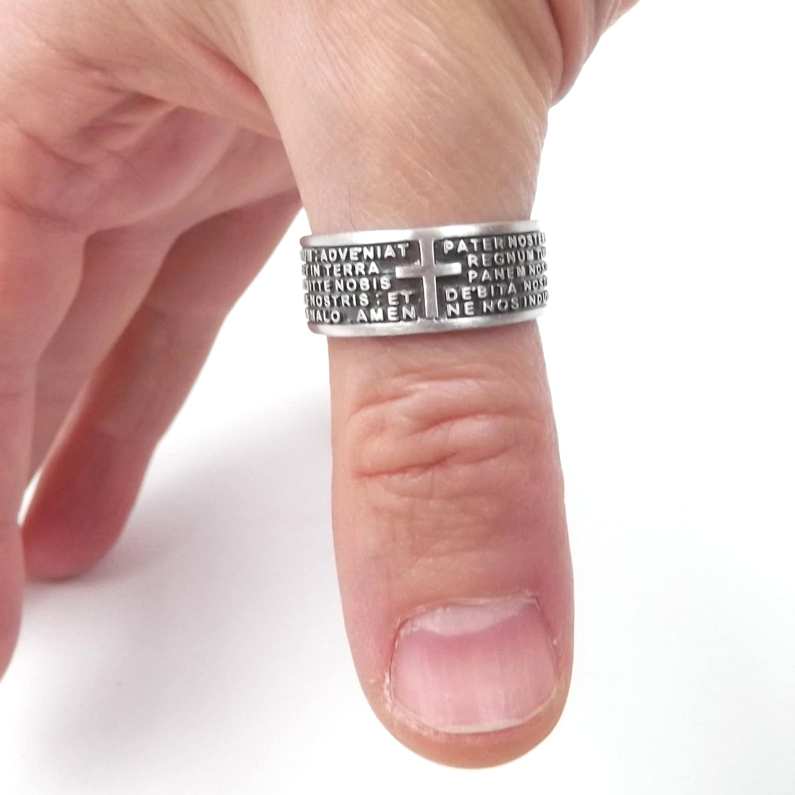 Anello In Argento 925‰ Con Preghiera 'Padre Nostro' In Latino – Fatto A Mano In Italia – Unisex, Misura 20 – Idea Regalo Elegante
