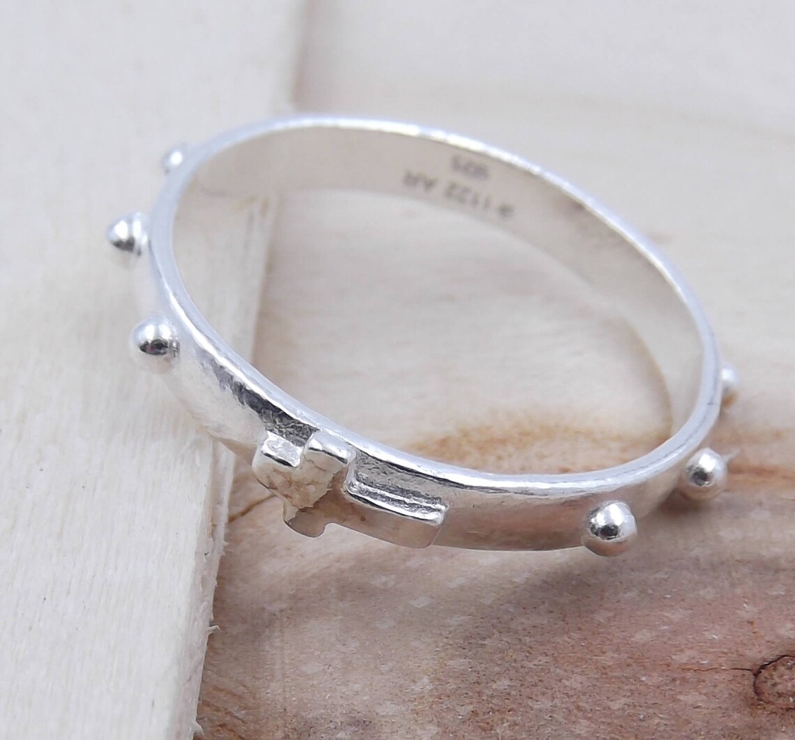 Anello Rosario In Argento 925 Massiccio Con Zirconi Bianchi. Anello Con - Foto 11