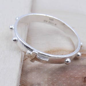 Rosary ring in 925 sterling silver, religious ring with Catholic cross