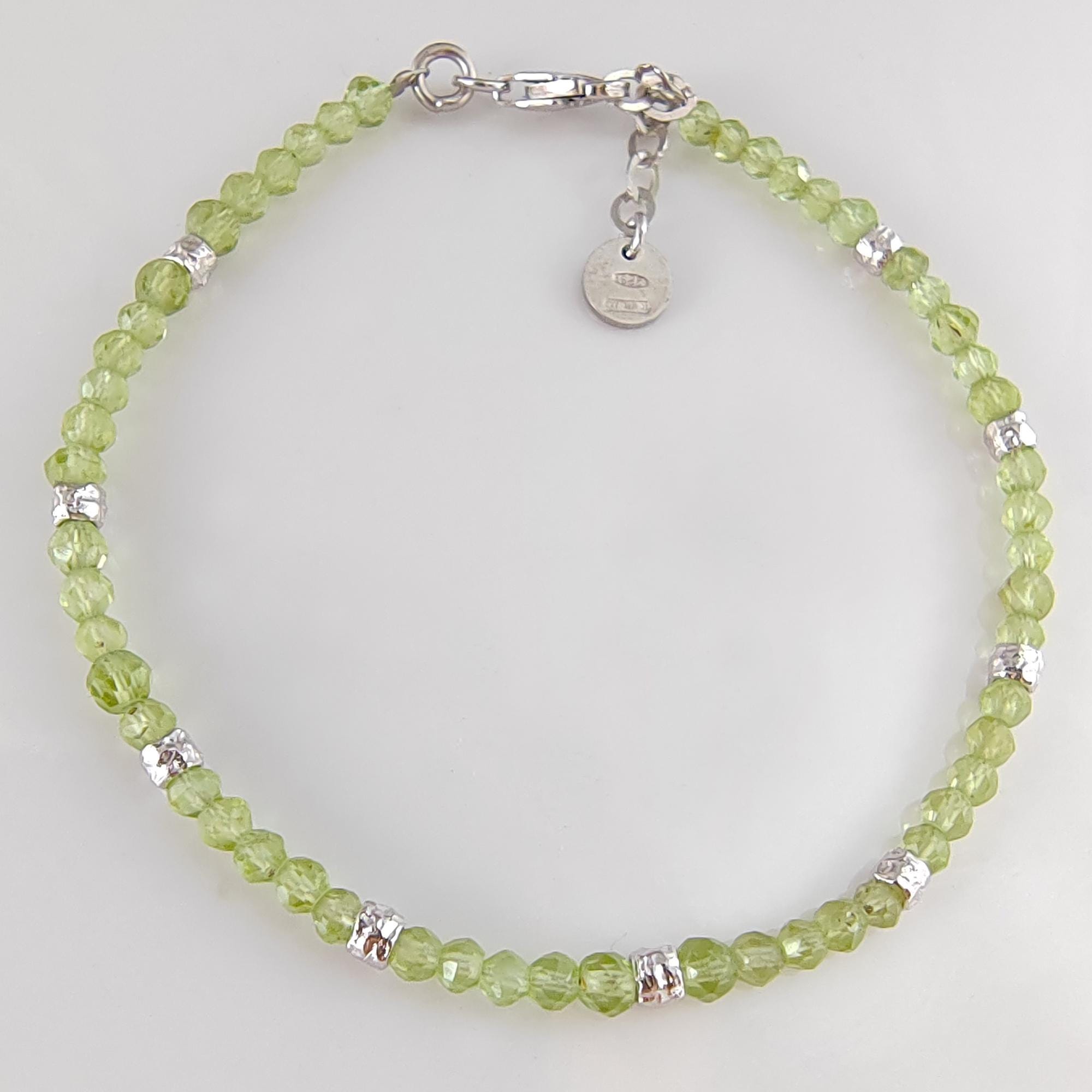 ペリドットビーズ付き925シルバー製メンズ＆レディースブレスレット