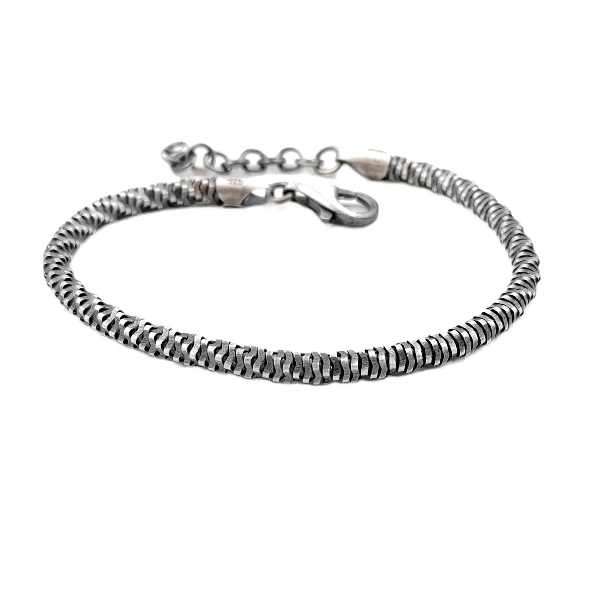 Men's 925 Sterling Silver Chain Link Bracelet Adjustable Etsy