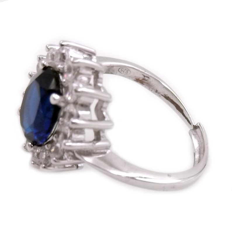 adjustable size Kate style engagement ring silver 925 blue sapphire