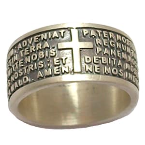 Anello in argento 925 con Sigillo di San Benedetto e croce laterale – Gioiello religioso e amuleto di protezione