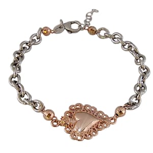 Bracelet en argent 925 avec pendentif Sacré-Cœur plaqué or rose – Bijou de foi fait main