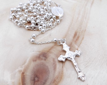 Rosenkranz-Halskette aus 925er Silber für Damen und Herren mit wundertätiger Madonna und Kruzifix