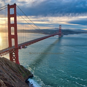 Golden Gate Bridge Alba, San Francisco Wallpaper, Baia di San Francisco, Nature Decor, Bridge Wall Art, Foto tramonto, Tela NorCal, HDR