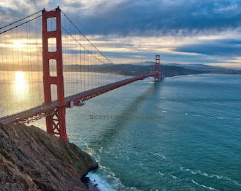 Golden Gate Bridge Sunrise, San Francisco Wallpaper, San Francisco Bay, Nature Decor, Bridge Wall Art, Sunset Photo, NorCal Canvas, HDR