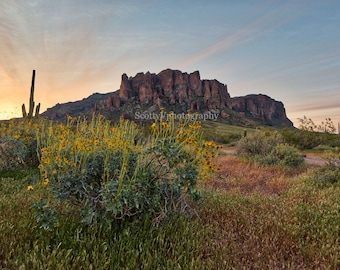 Superstition Mountains, Arizona Sunset, Lost Dutchman, Arizona Sunrise, Arizona art Print, Phoenix Skies, Nature Decor, Wall Print, Wall Art