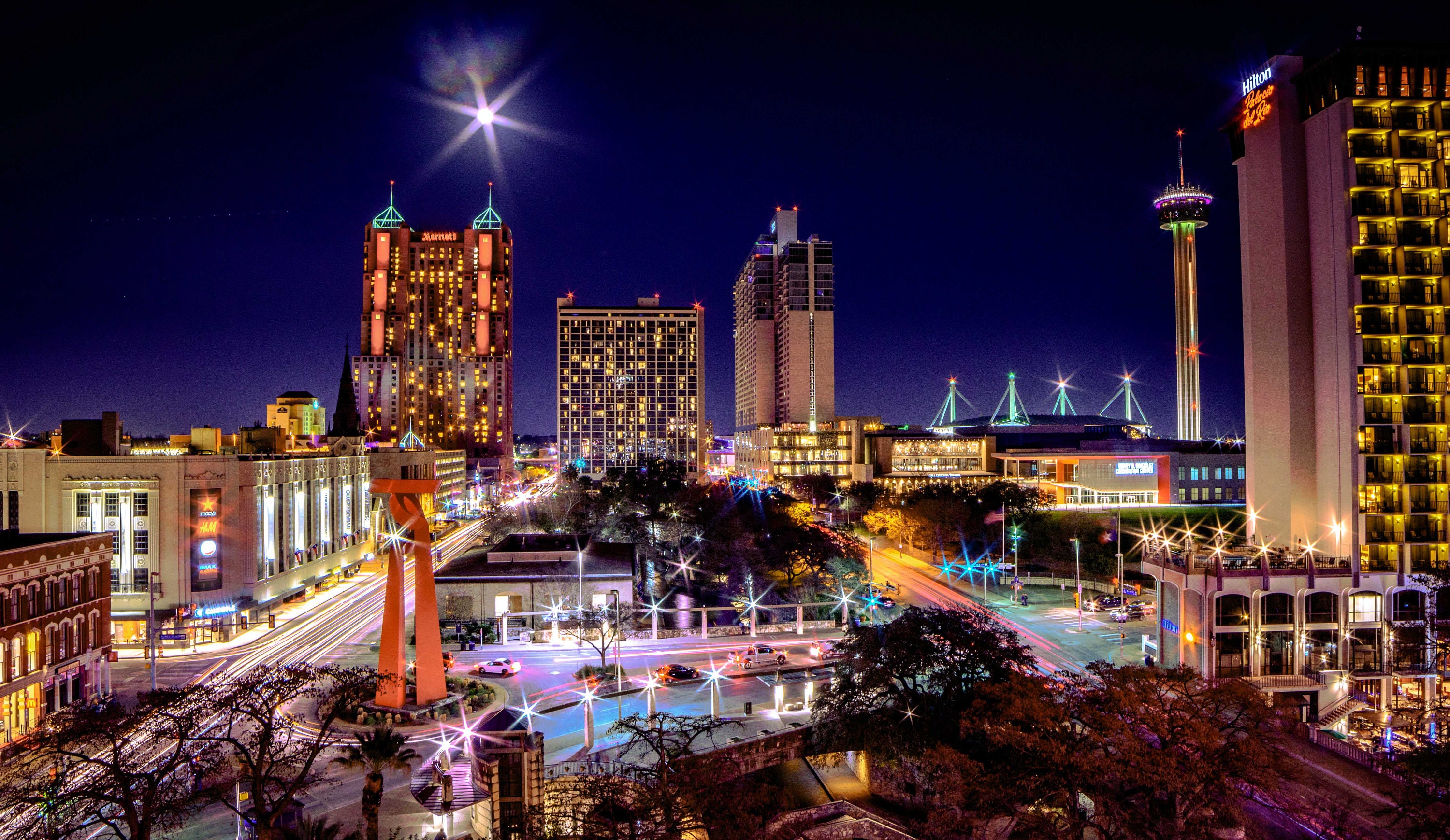 San Antonio City View, Torch of Friendship, Riverwalk, Downtown SA