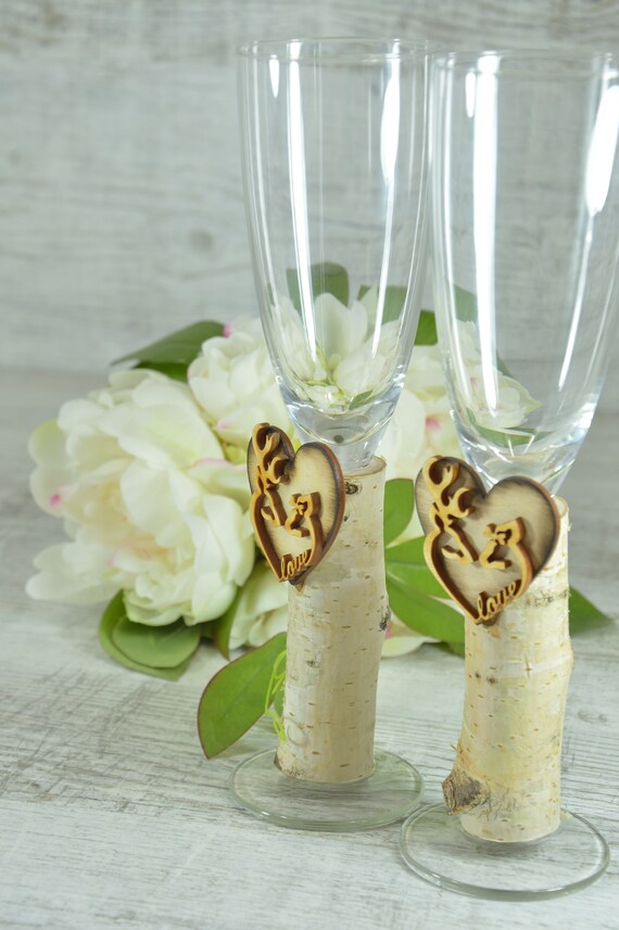 Wedding Champagne Flutes Country Wedding Glasses His Doe Her Etsy