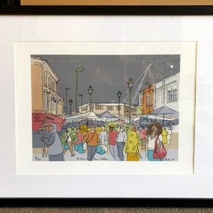 Fruit and Vegetables; Dalston Market Scene - Busy and Bustling Ridley Road from the Overground Station, East London - Signed  Artist’s Print