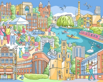 London City Art Illustration; Angel, Islington, Detailed Signed Print - One of a Pair