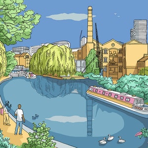 Urban Oasis - Peaceful London Canal Scene; City Road Basin on Regent&#39;s Canal - Limited Edition Signed Art Print