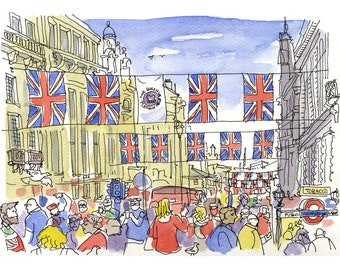 Queen’s Platinum Jubilee Souvenir; Piccadilly, London - Signed Art Print of Sketch done on Location. Original Also Available.