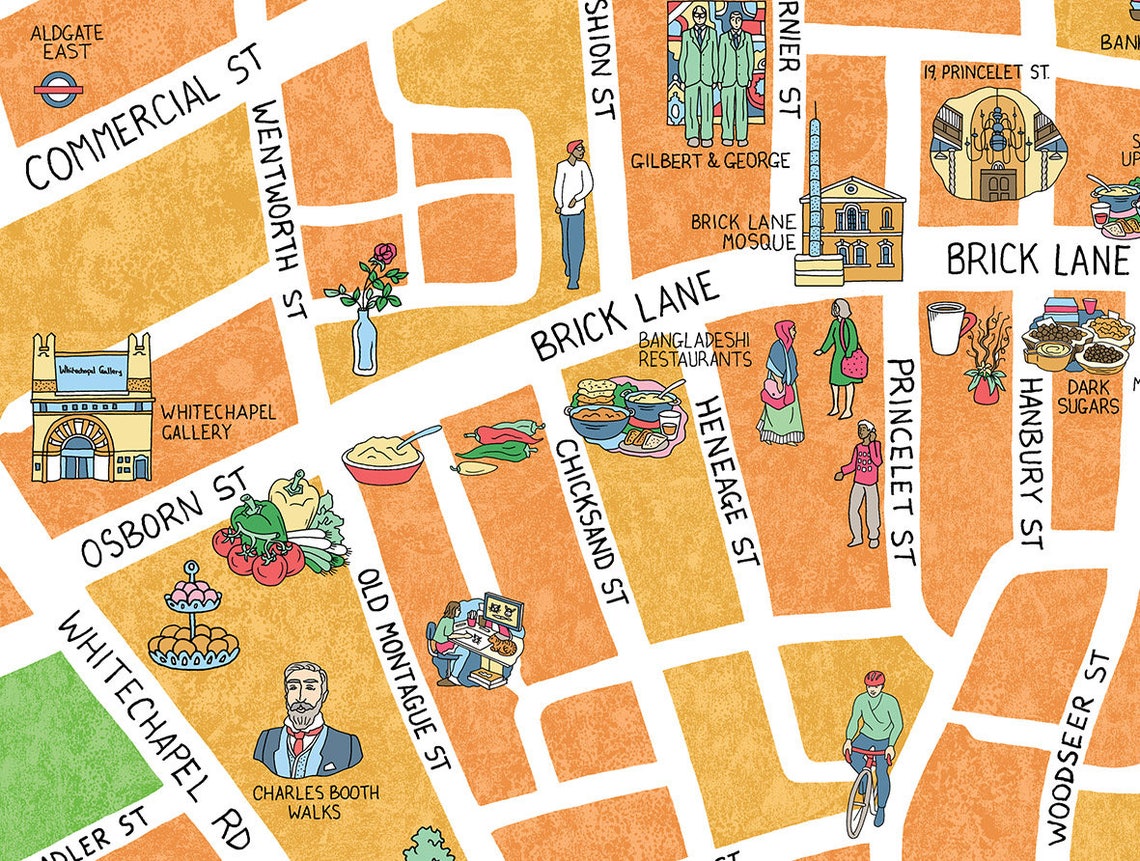 Brick Lane East London Illustrated Map Showing Selection of | Etsy