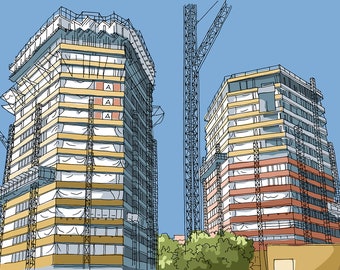 Architecture Print: London Construction Art, Hoxton Press Stage Two
