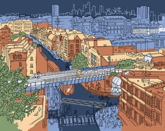 Hackney; Cool Urban Cityscape; East London; Street View from Tower; Signed Artist’s Print