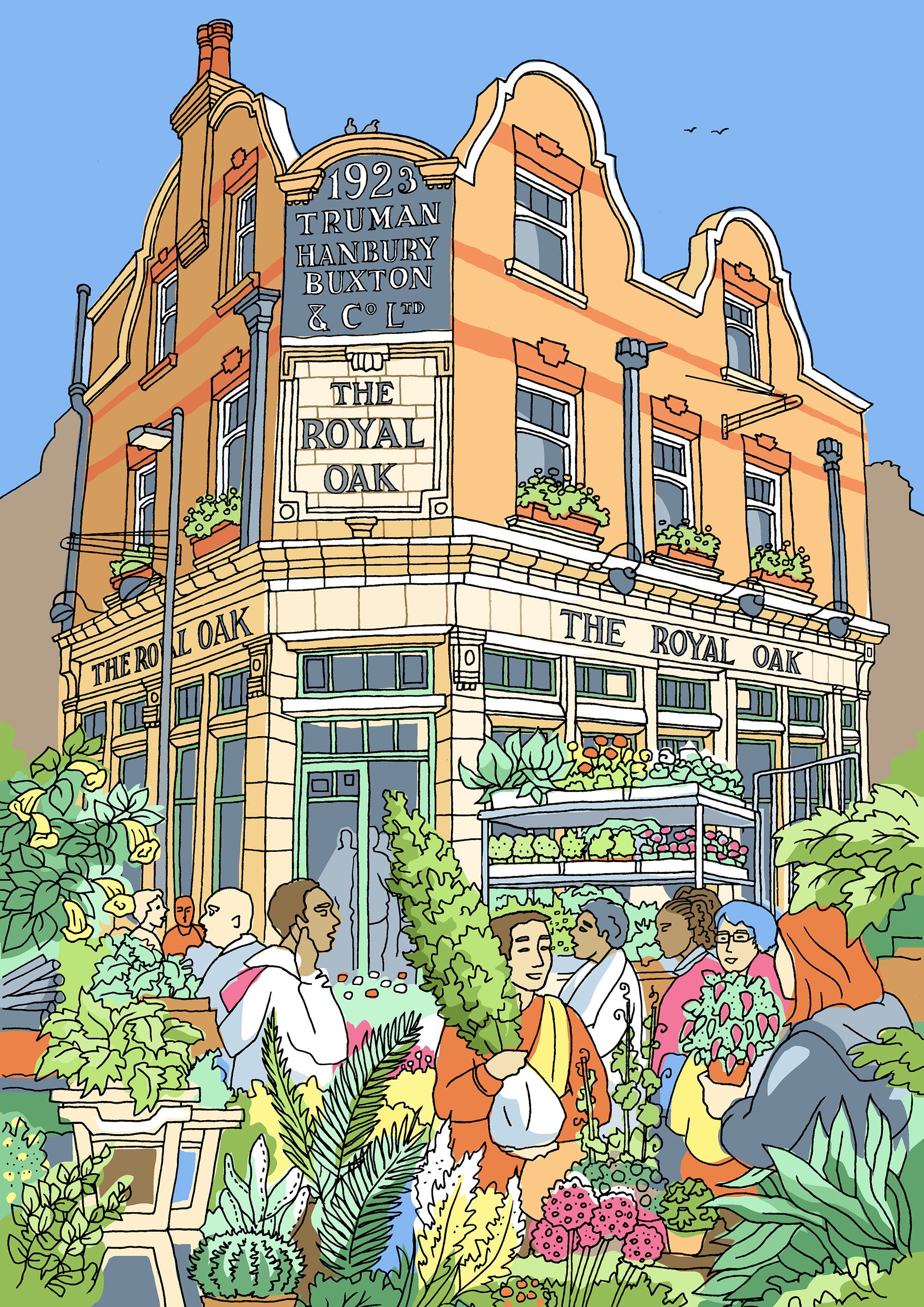 Flower and Plant Lovers - Colourful, Bustling London East End Flower Market; Columbia Road, Bethnal Green - Signed Artist’s Giclée Print