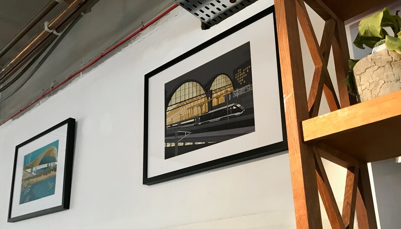 Graphic Railway Illustration Giclee Print King's Cross Station, London Night Scene Artist Signed and Editioned image 10