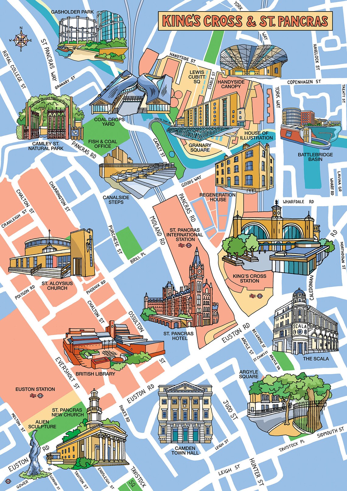 Cool Illustrated Map of King's Cross and St. Pancras Etsy