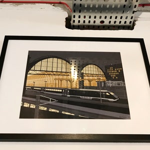 Graphic Railway Illustration Giclee Print King's Cross Station, London Night Scene Artist Signed and Editioned image 7