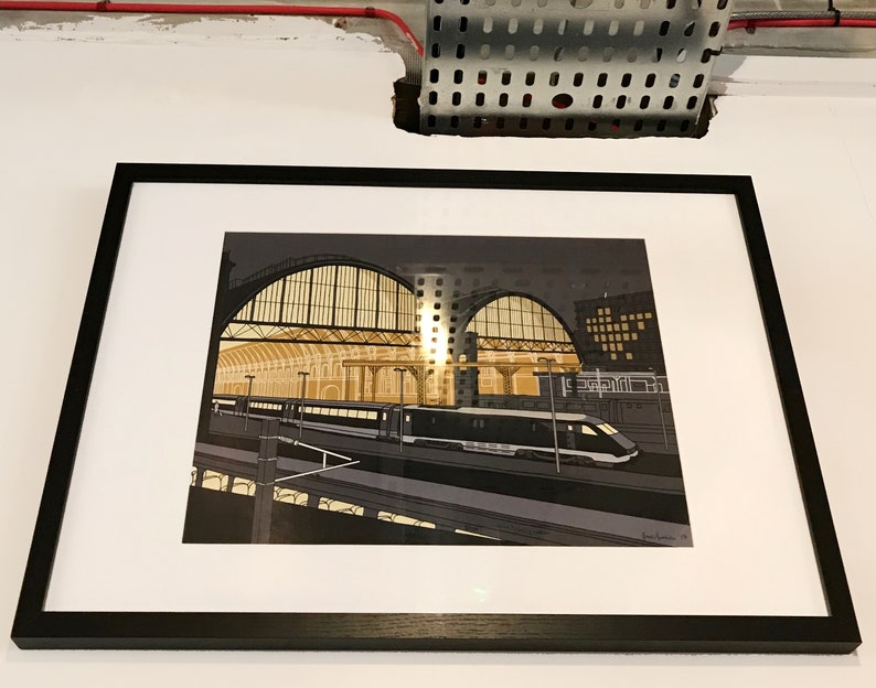 Graphic Railway Illustration Giclee Print King's Cross Station, London Night Scene Artist Signed and Editioned image 7