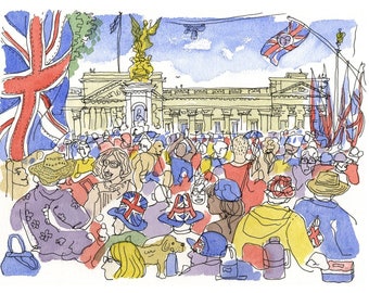 Queen’s Platinum Jubilee Souvenir; Buckingham Palace, London - Signed Art Print of Sketch done on Location. Original Also Available.