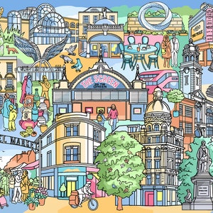 Angel, Islington, London - Colourful and Detailed Signed Artist’s Print - One of a Pair