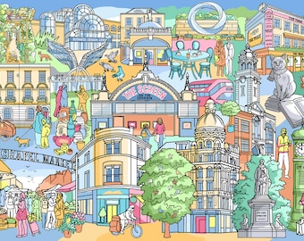 Angel, Islington, London - Colourful and Detailed Signed Artist’s Print - One of a Pair