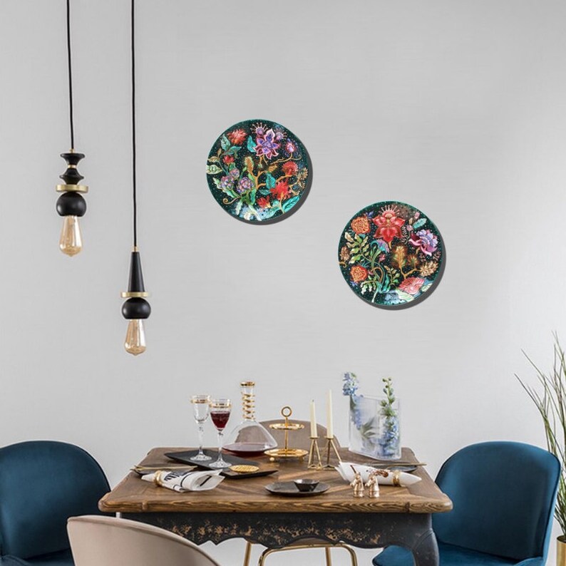 Set of Two Decorative Plates Modern Interior Decor Green Etsy