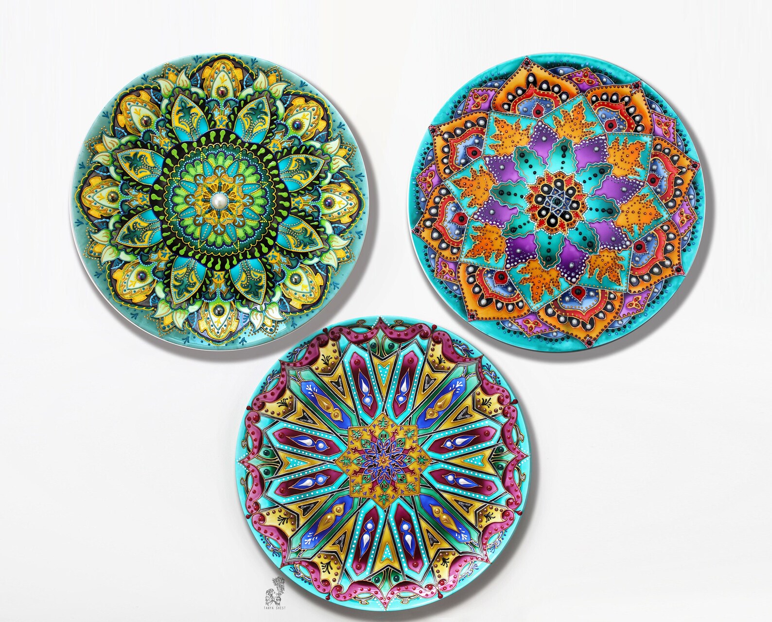 Set of three decorative plates Kitchen wall decor Oriental Etsy