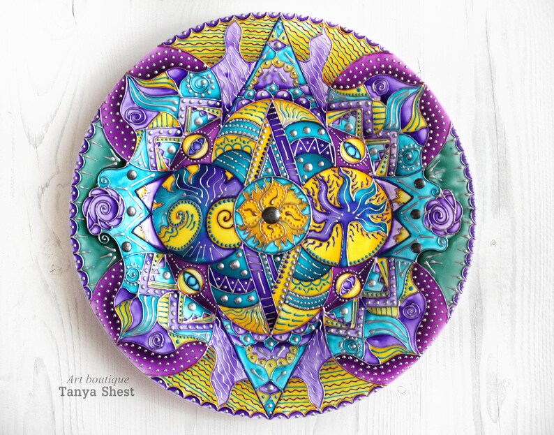 Decorative plate Mandala art Kitchen wall decor Violet Etsy