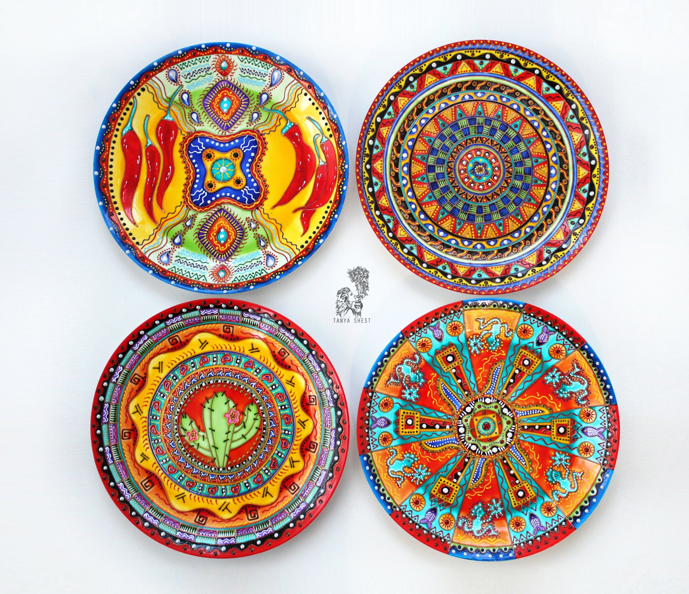 Mexican Set of 4 Decorative Plates Mexico Plates Wall Etsy