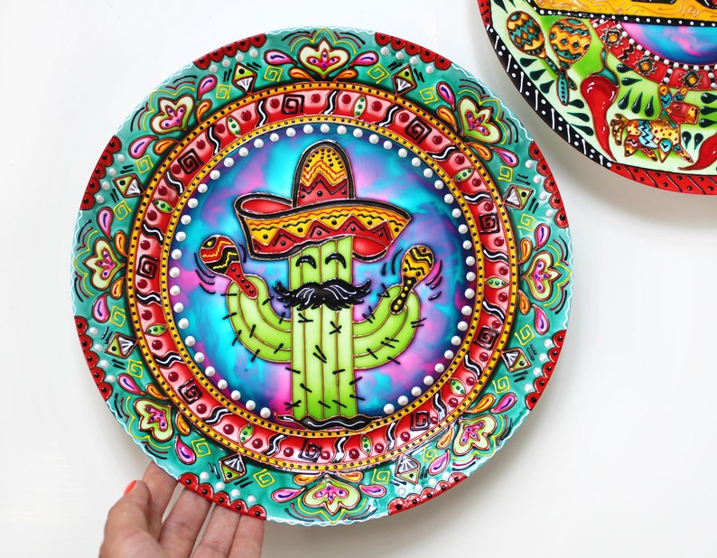 Mexican Set of 4 Decorative Plates Mexican Style Fiesta Etsy