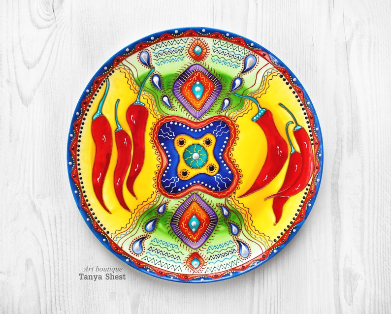 Hand painted Decorative plate Mexican pepper | Etsy