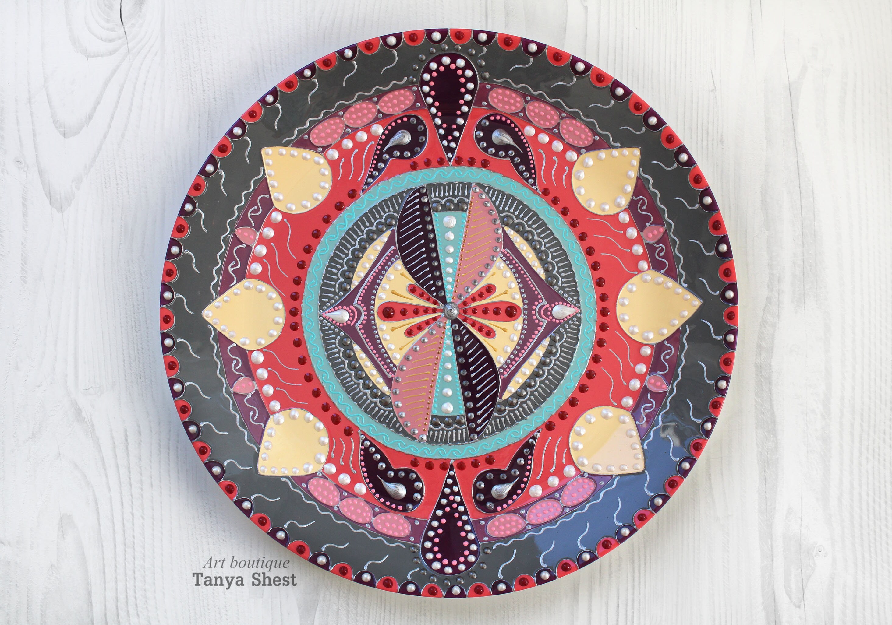 Decorative plate Modern Wall art Plate on a wall Red and Gray Etsy