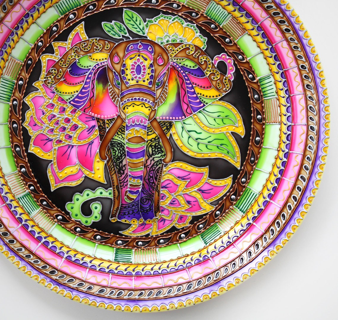 Decorative plate Indian elephant Hand painted Etsy