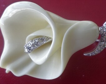 Vintage Estate Nolan Miller Calla Lily Flower Austrian Crystal Pin Cala Lily Brooch