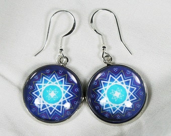 Baltic sign cabochon earrings, Star of Laima