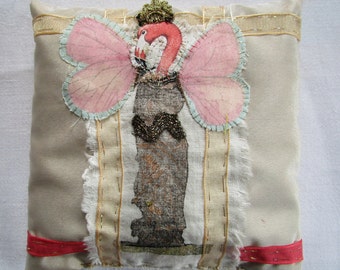 Lavender Aromatherapy Relaxation Pillow, Whimsical Flamingo Pillow,Hand stitched Art pillow,Butterfly Dream pillow,Linen woman dream pillow