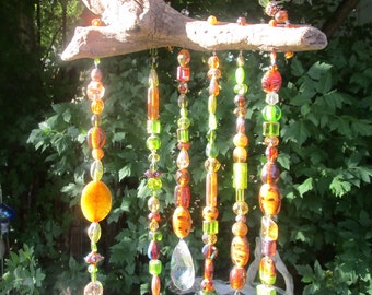 Amber hanging crystal mobile,Hanging green crystal mobile,Crystal driftwood mobile,Thanksgiving gift,gift for Grandma,gift for grieving,Love
