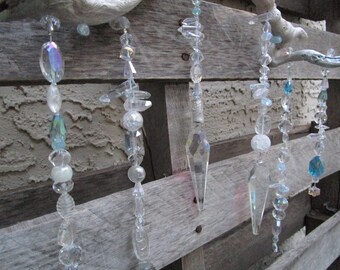 Winter wonderland mobile,Hanging crystal mobile,Aqua Quartz crystal mobile,Crystal driftwood mobile,gift for Engagement,unique Wedding gift