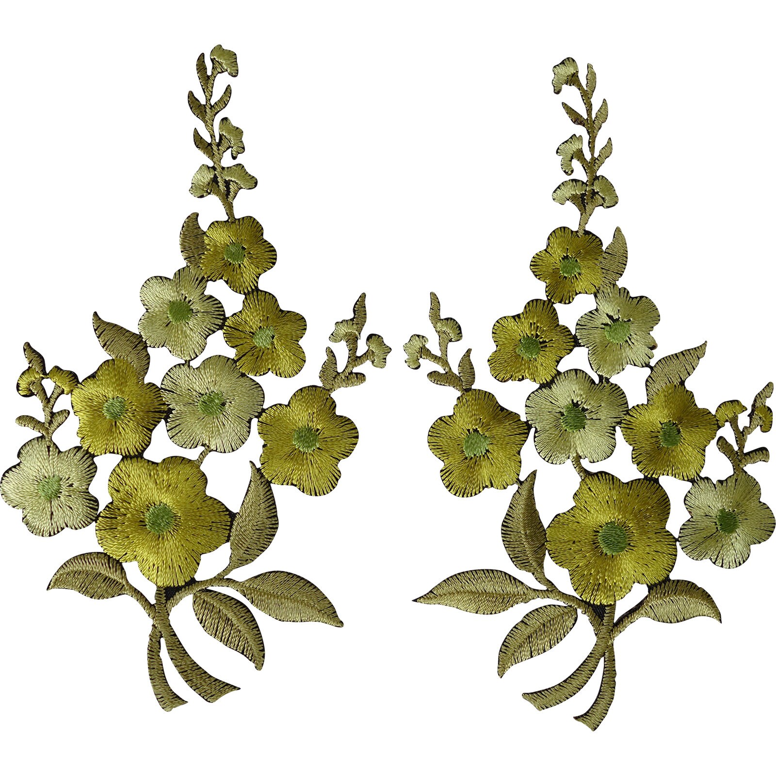 Pair of Green Flower Patches Iron Sew On Embroidered Patch Badge Motif Appliques