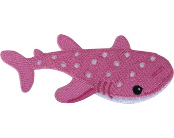 Pink Shark Patch Iron Sew On Clothes Fish Embroidered Badge Embroidery Applique