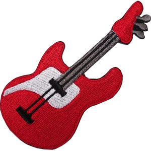 Red Electric Guitar Embroidered Iron / Sew On Patch Rock Music T Shirt Bag Badge